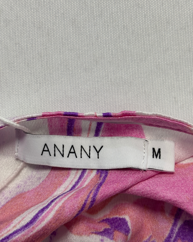 ANANY Pink Multi Marble Print V-Neck Ruffle Mini Dress