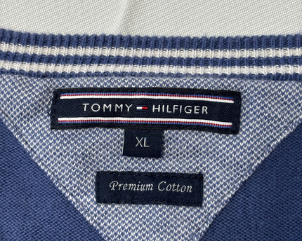 Tommy Hilfiger Blue Premium Cotton V-Neck Sweater