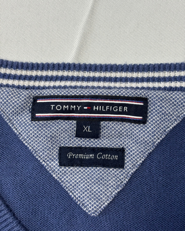 Tommy Hilfiger Blue Premium Cotton V-Neck Sweater