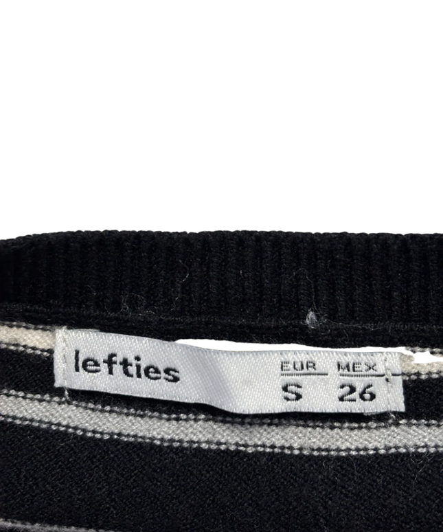 Lefties Black Striped Button-Down V-Neck Cardigan
