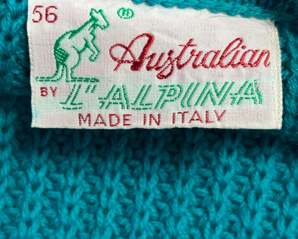 Australian BY L'ALPINA Vintage Teal V-Neck Cable Knit Sweater
