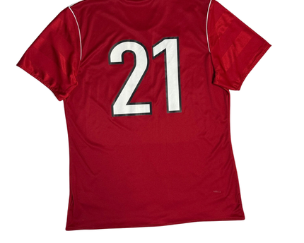 Adidas Red Three Stripes V-Neck Sports T-Shirt