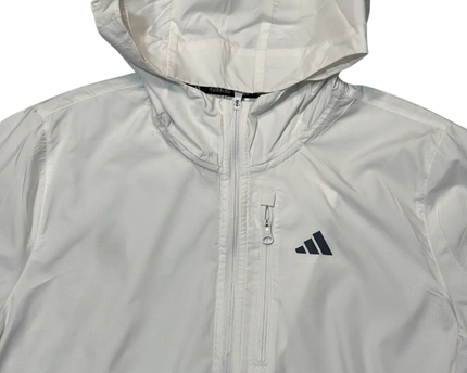Adidas White Hooded Running Windbreaker Jacket