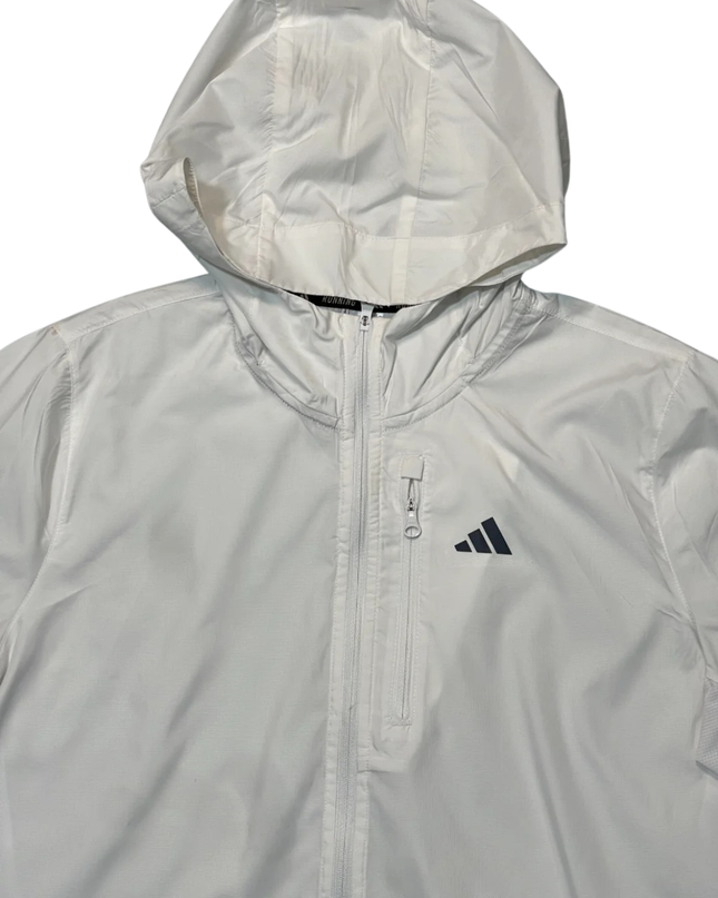 Adidas White Hooded Running Windbreaker Jacket