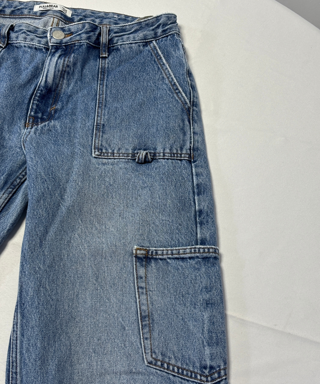 Pull & Bear Blue Carpenter Utility Wide Leg Jeans