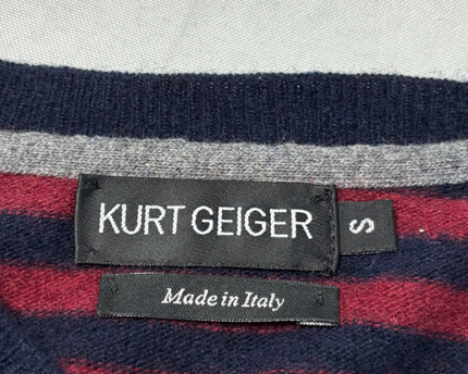 Kurt Geiger Red/Navy Striped Lambswool Crew Neck Sweater