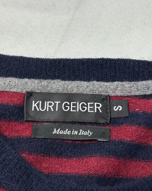 Kurt Geiger Red/Navy Striped Lambswool Crew Neck Sweater