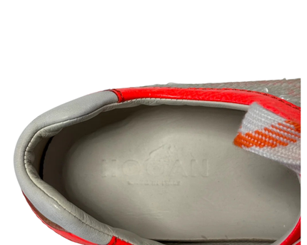 Hogan White/Neon Orange Sequin Low-Top Sneakers