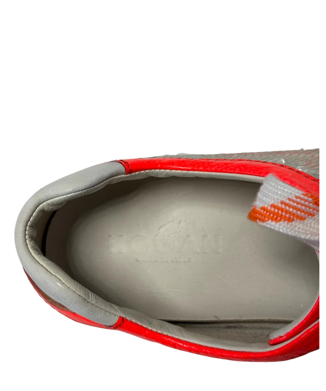 Hogan White/Neon Orange Sequin Low-Top Sneakers