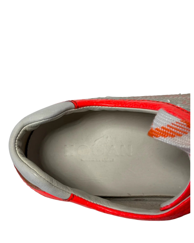 Hogan White/Neon Orange Sequin Low-Top Sneakers