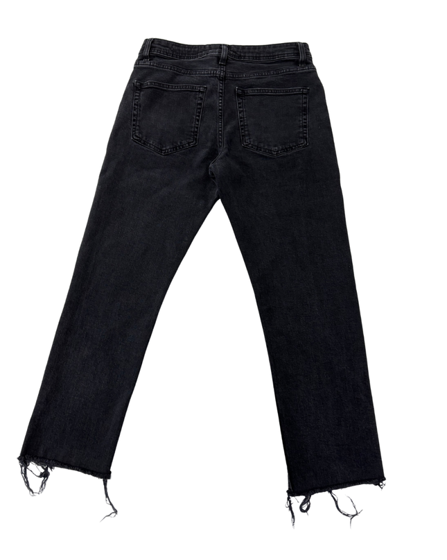 ZARA Black High-Rise Straight Leg Raw Hem Jeans