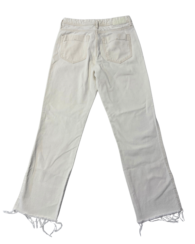 Zara White Straight Leg Frayed Hem Jeans