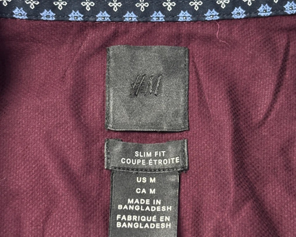H&M Maroon Slim Fit Long Sleeve Button-Down Shirt