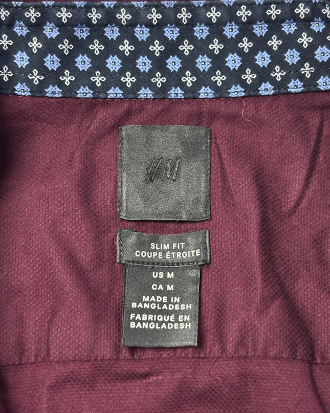 H&M Maroon Slim Fit Long Sleeve Button-Down Shirt