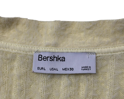 Bershka Pale Yellow Fuzzy Ribbed Knit V-Neck Sweater Vest