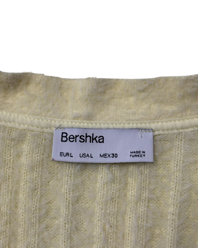 Bershka Pale Yellow Fuzzy Ribbed Knit V-Neck Sweater Vest