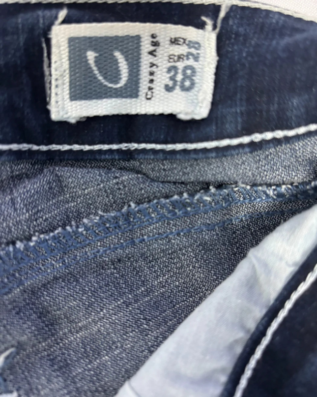 Crazy Age Blue Y2K Tribal Dragon Rhinestone Flare Jeans