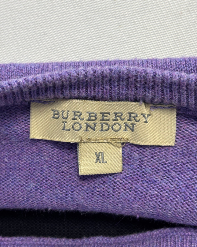 Burberry Purple Striped Scoop Neck Knit Sweater