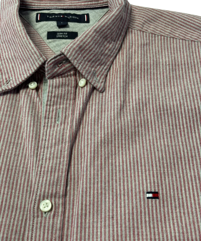Tommy Hilfiger Red/White Striped Slim Fit Long Sleeve Shirt