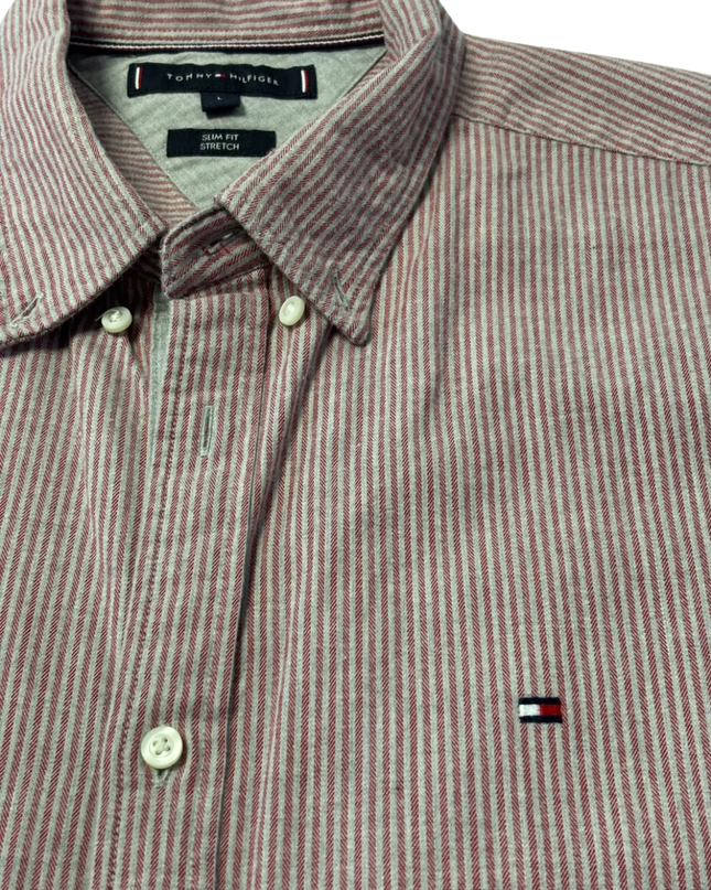 Tommy Hilfiger Red/White Striped Slim Fit Long Sleeve Shirt