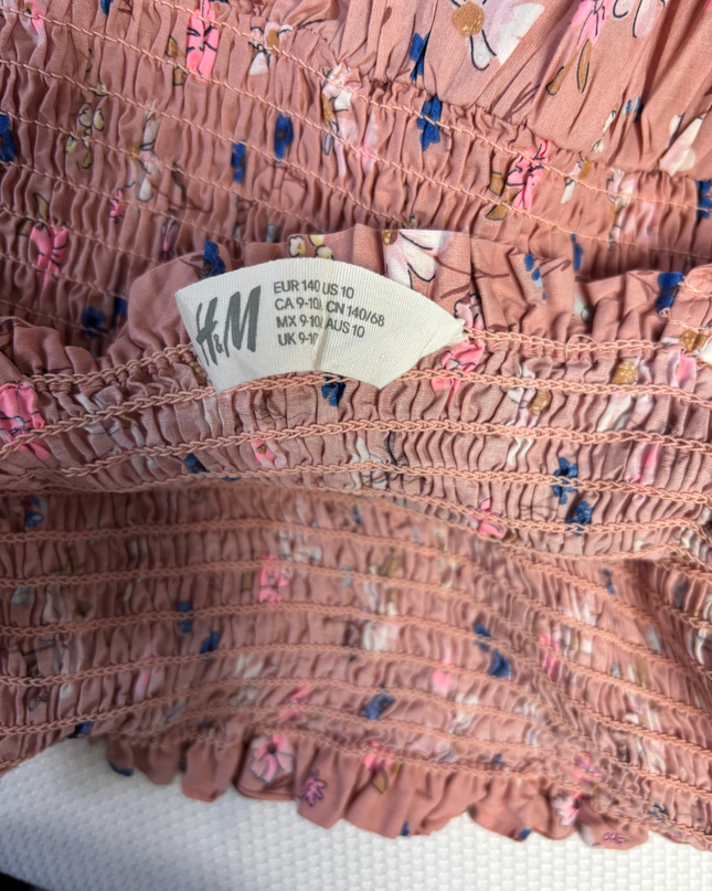 H&M Pink Floral Smocked Bodice Tiered Dress