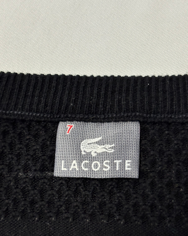 Lacoste Black V-Neck Waffle Knit Sweater