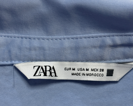 Zara Blue Cropped Satin-Finish Button-Down Blouse