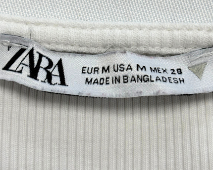ZARA Drawstring Front Off-White Ribbed Crop Top