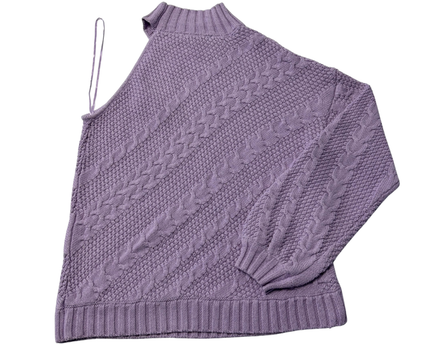 INC International Concepts Purple One Shoulder Cable Knit Mock Neck Sweater