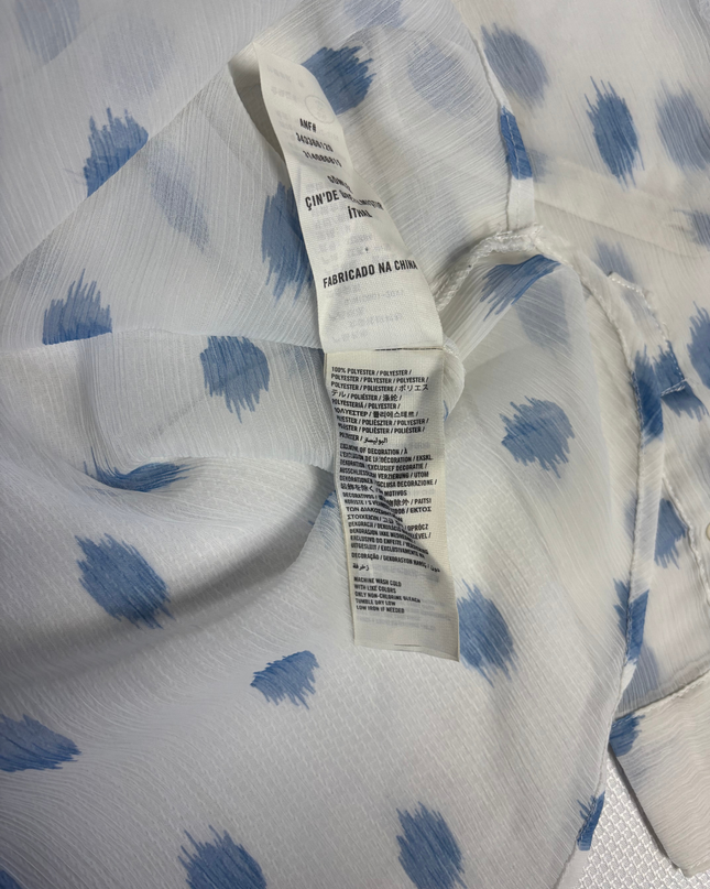 Hollister White/Blue Abstract Print Button-Down Blouse