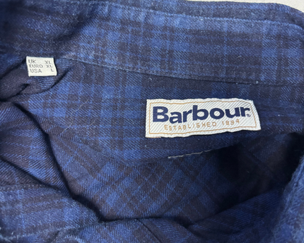 Barbour Men's Navy Blue Tartan Plaid Flannel Button-Down Shirt