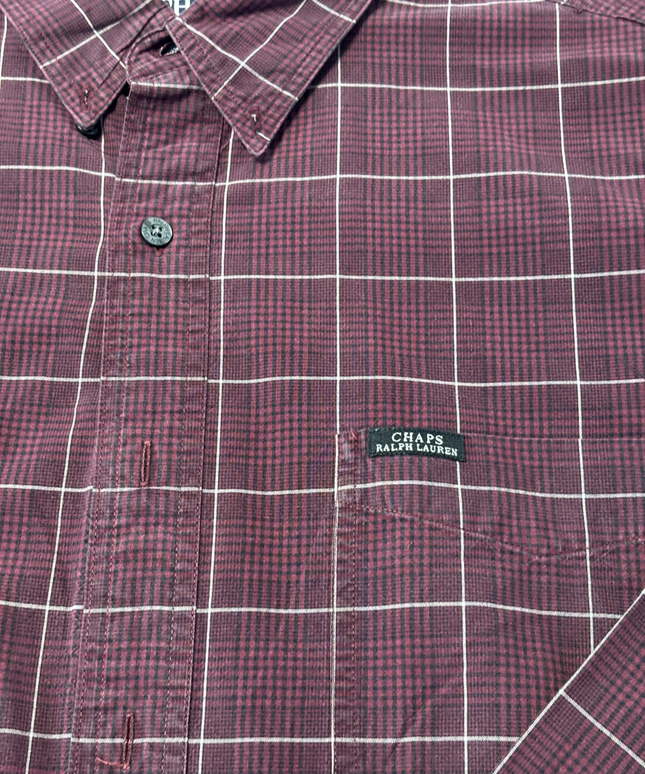 Chaps Ralph Lauren Burgundy Grid Check Cotton Button-Down Shirt