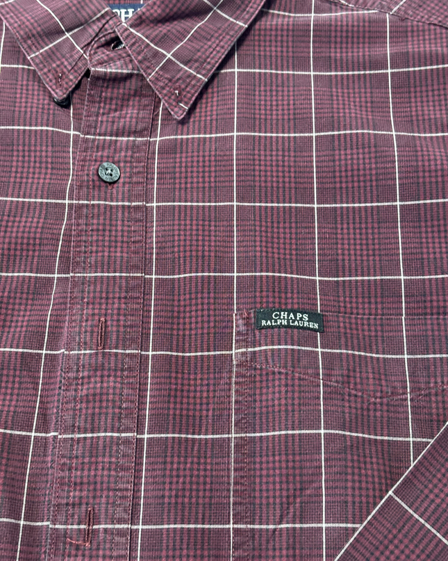 Chaps Ralph Lauren Burgundy Grid Check Cotton Button-Down Shirt
