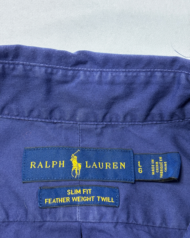 Ralph Lauren Blue Slim Fit Feather Weight Twill Short Sleeve Shirt