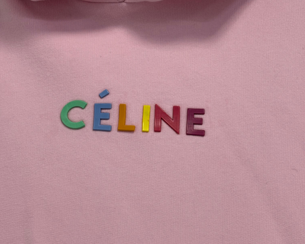 Celine Pink Multi-Color Embroidered Logo Oversized Hoodie