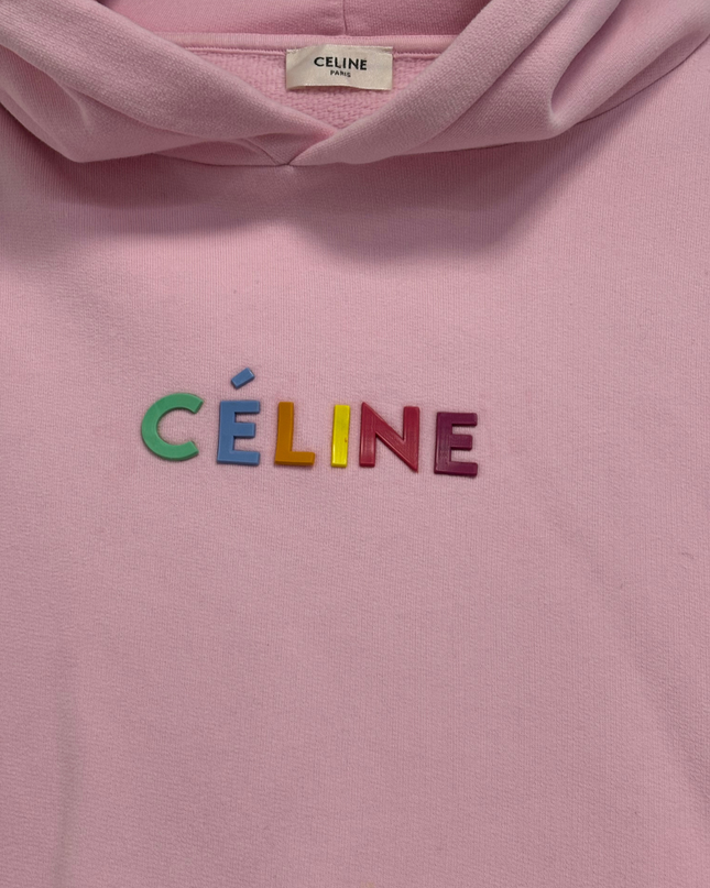 Celine Pink Multi-Color Embroidered Logo Oversized Hoodie