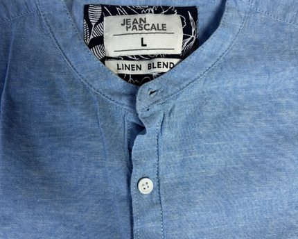 Jean Pascale Light Blue Linen Blend Mandarin Collar Shirt