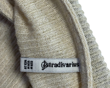 Stradivarius Beige Ribbed Knit Button-Down Midi Dress