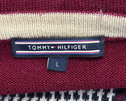 Tommy Hilfiger Burgundy Houndstooth Front Knit Sweater