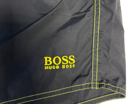 HUGO BOSS Black Board Shorts with Contrast Yellow Stitching