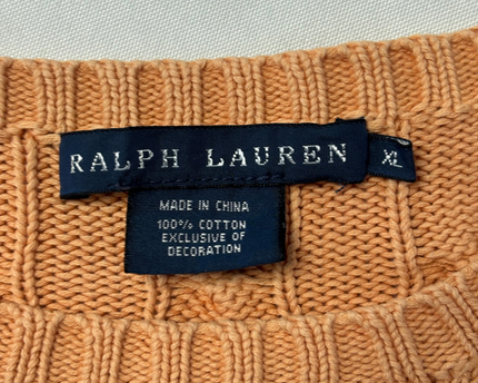 Ralph Lauren Orange Cable Knit Cotton Crewneck Sweater