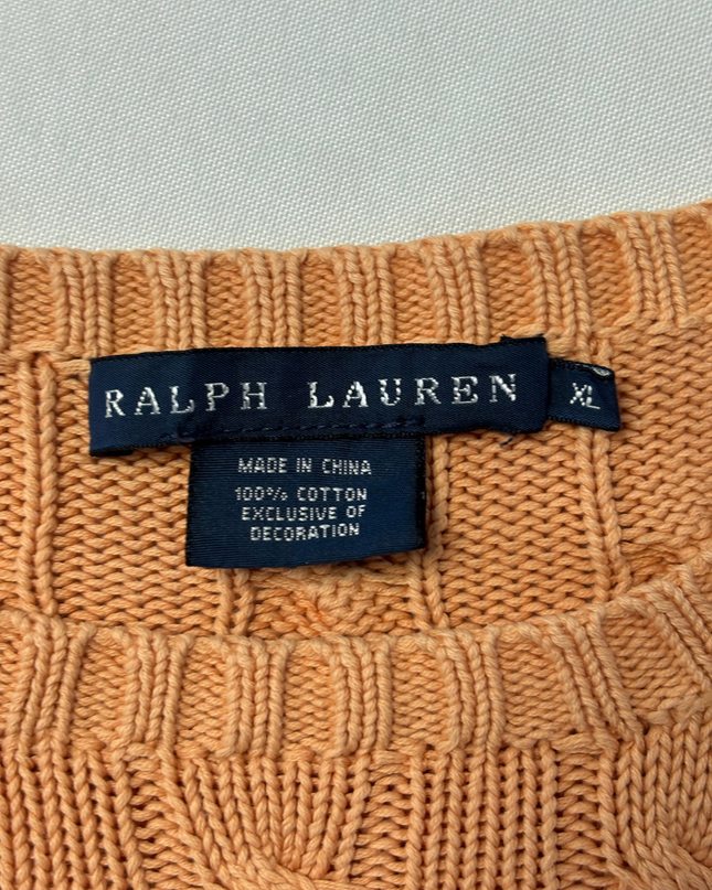 Ralph Lauren Orange Cable Knit Cotton Crewneck Sweater