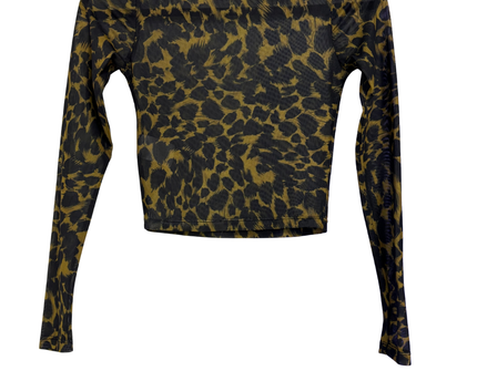 FIRST MSÉ Leopard Print Long Sleeve Mesh Crop Top