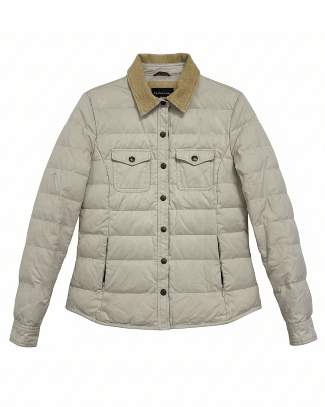 Massimo Dutti Beige Quilted Corduroy Collar Shirt Jacket