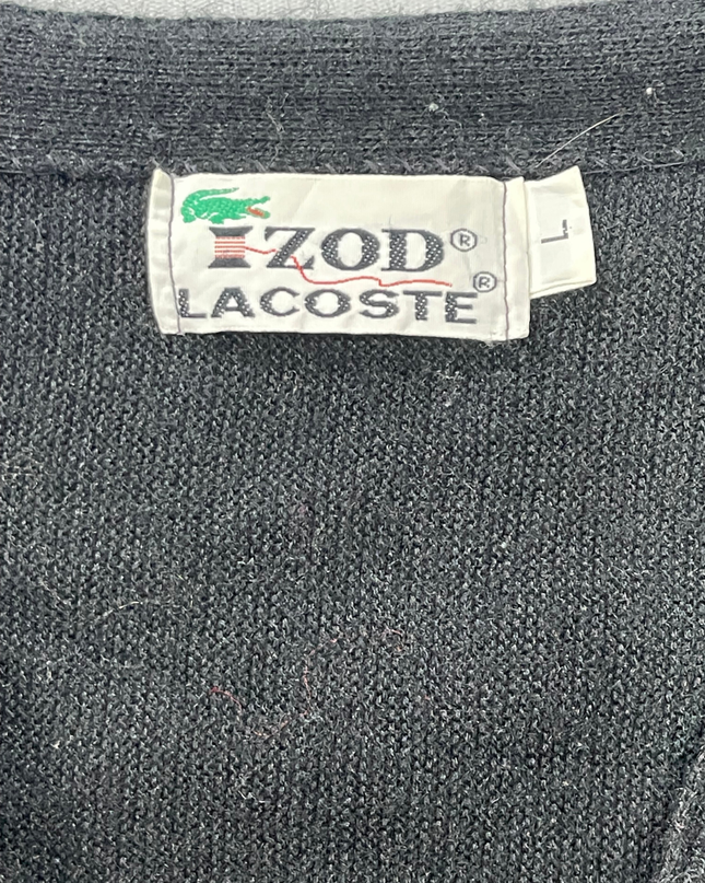 Vintage Izod Lacoste Black Knit V-Neck Cardigan Sweater