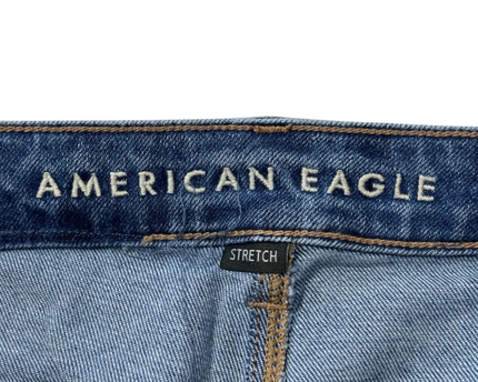 American Eagle Blue Plaid Relaxed Stretch Jeans