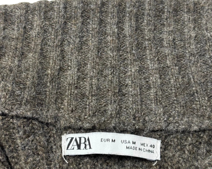 Zara Grey Half-Zip Ribbed Knit Sweater