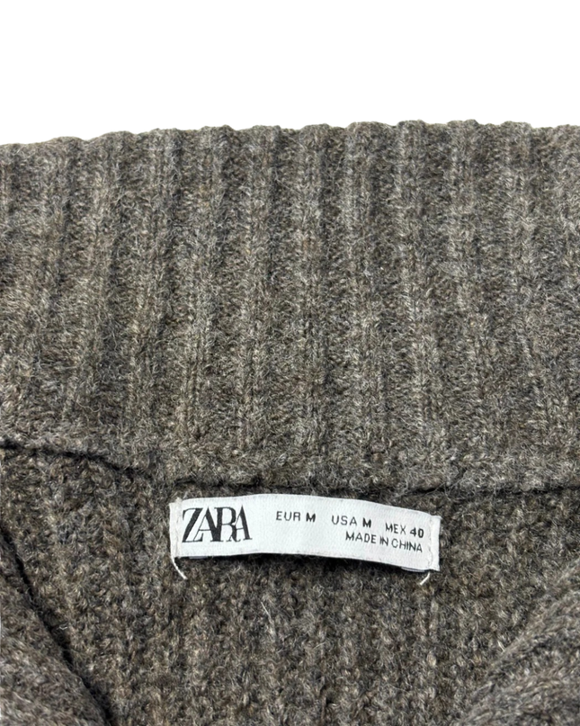 Zara Grey Half-Zip Ribbed Knit Sweater