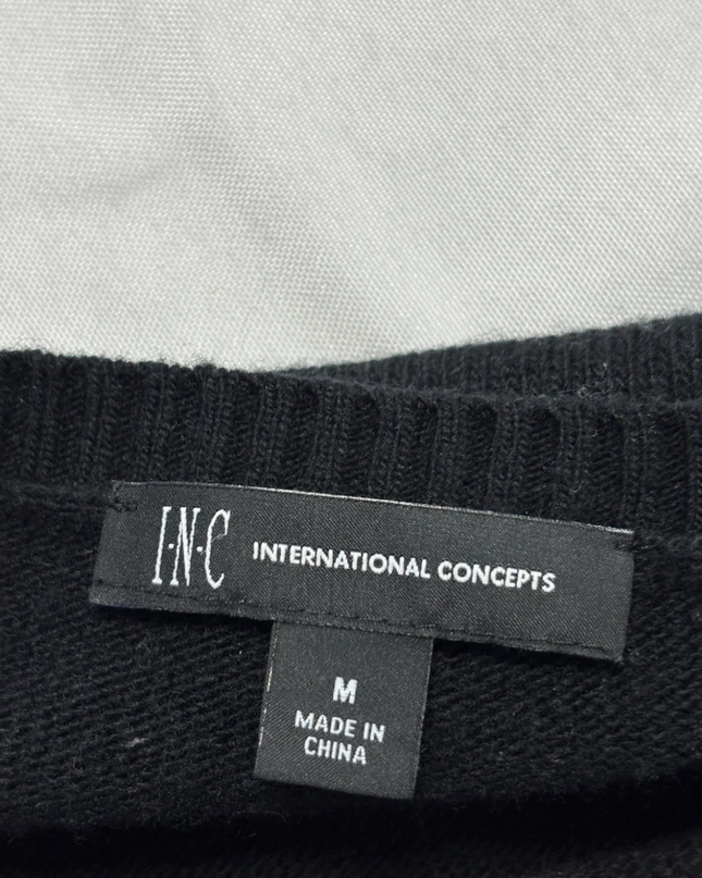 INC International Concepts Black Mesh Sleeve Sweater