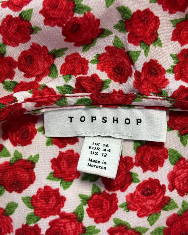 Topshop Red Floral Ruffle Mini Dress with Tie Front